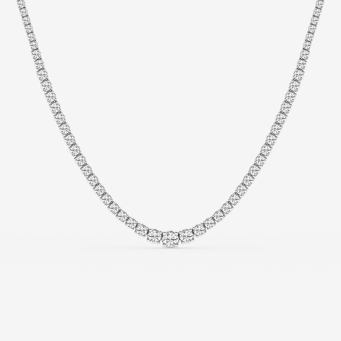 Round Four Prong Graduated Tennis Necklace